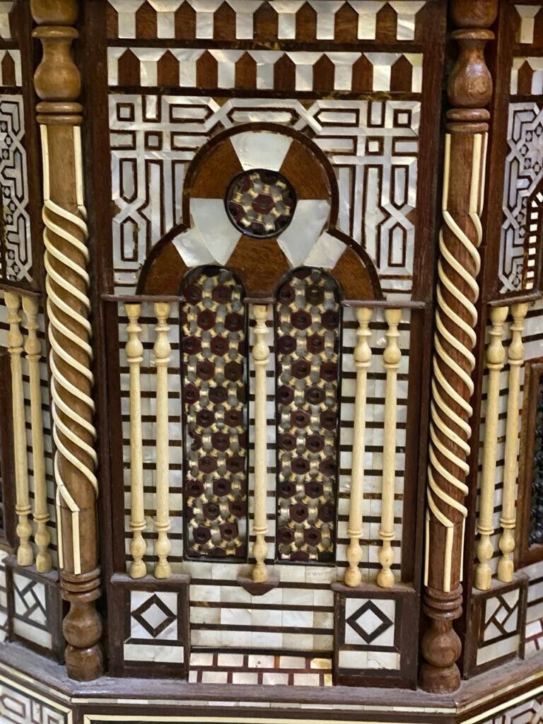 Handmade Wooden End Table Carving Wood Table Home Decor Mother of Pearl Inlay - Laila Hand Made Gifts