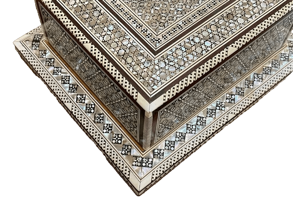 Handmade Antique Wood Cigarette Box Carved Mother Of Pearl Inlay (40 Cigarettes) - Laila Hand Made Gifts