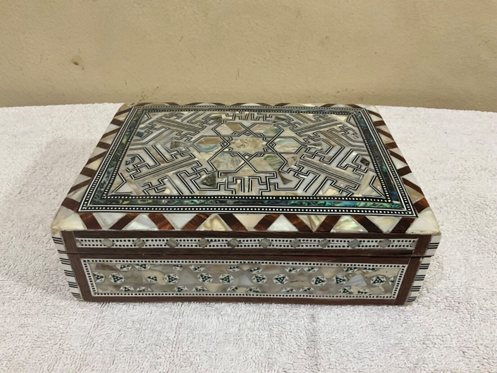Handmade Wooden Jewelry Box Wood Trinket Storage Wood Box Mother of Pearl Inlay