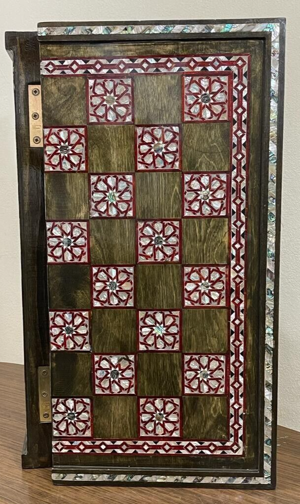 Handmade, Wooden Backgammon Board, Wood Chess Board, Mother of Pearl Inlay (21")