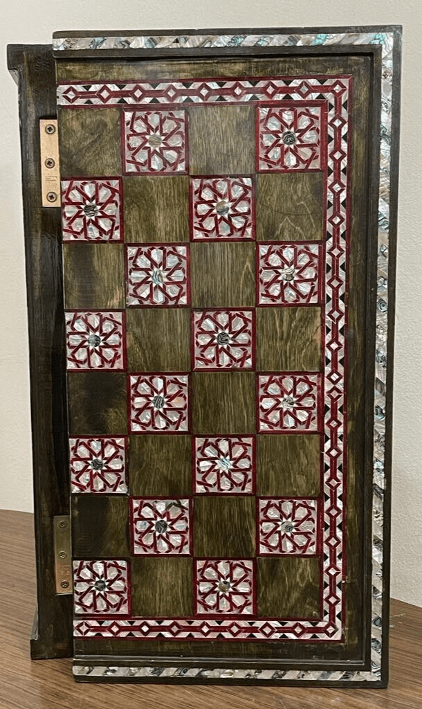 Handmade, Wooden Backgammon Board, Wood Chess Board, Mother of Pearl Inlay (21") - Laila Hand Made Gifts