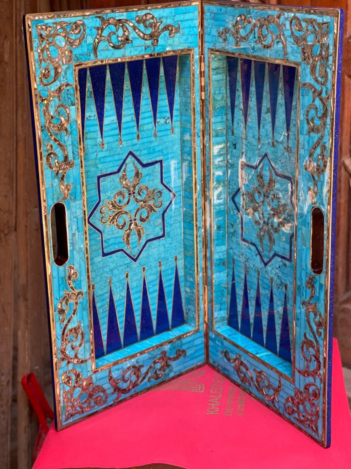 Handmade, Wooden Backgammon Board, Chess Board, Gemstones & Shell Inlay (25.6") - Laila Hand Made Gifts