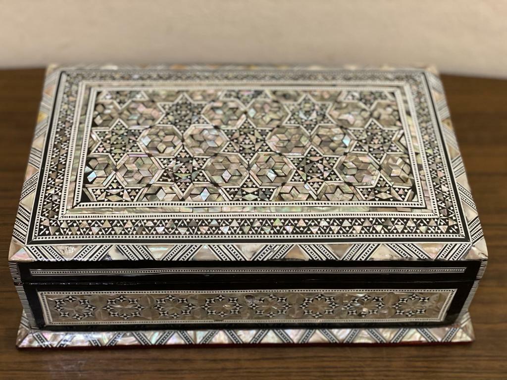 Handmade Wooden Jewelry Box – Mother of Pearl Inlay – Engraved Wood Keepsake Box - Laila Hand Made Gifts