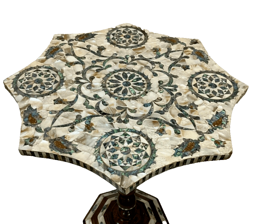 Handmade Wooden End Table Carving Wood Table Home Decor Mother of Pearl Inlay - Laila Hand Made Gifts