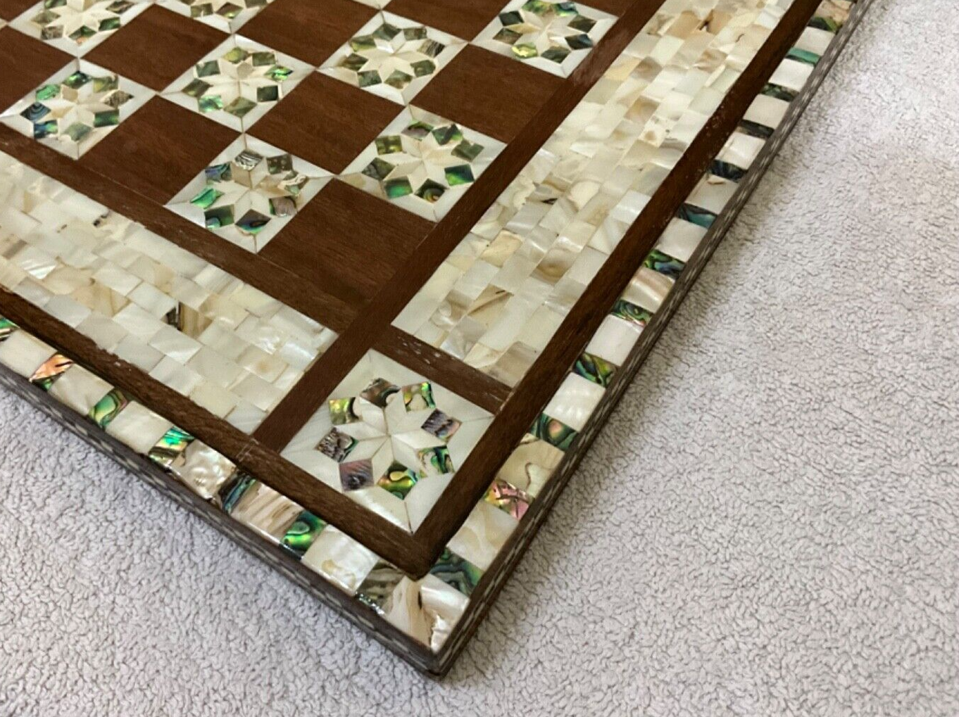 Handmade Wooden Chess Board, Wood Chess Board, Game Board, Mother of Pearl Inlay