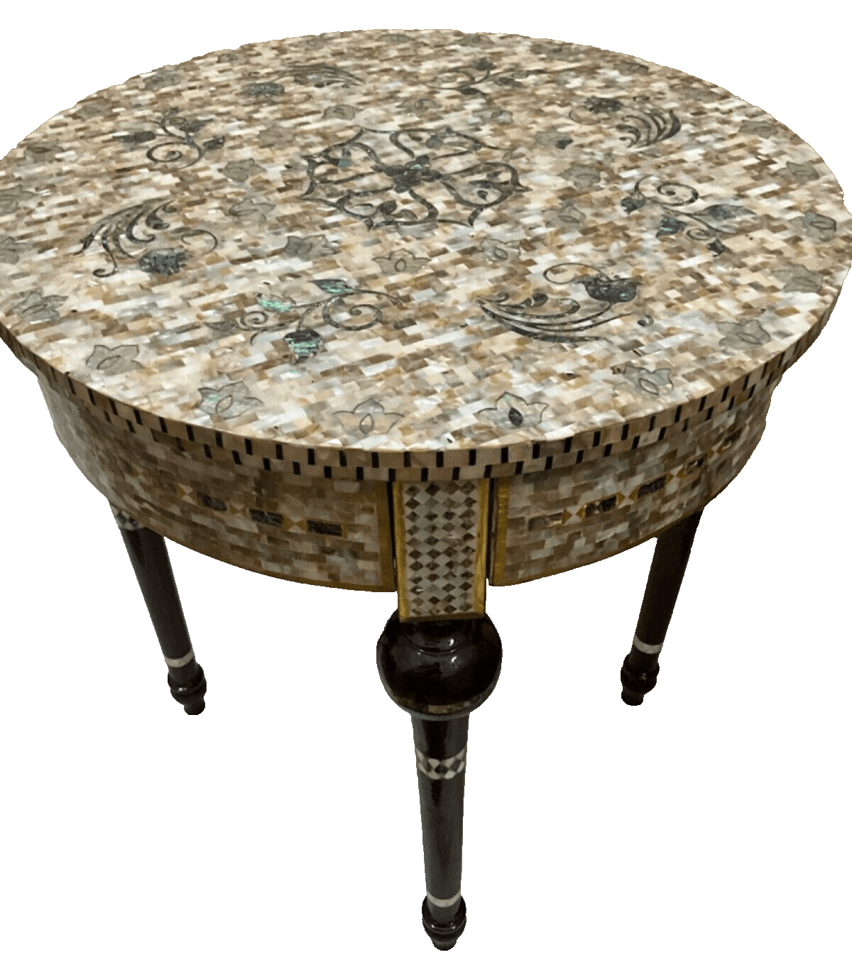 Handmade Wooden End Table Carving Wood Table Home Decor Mother of Pearl Inlay - Laila Hand Made Gifts