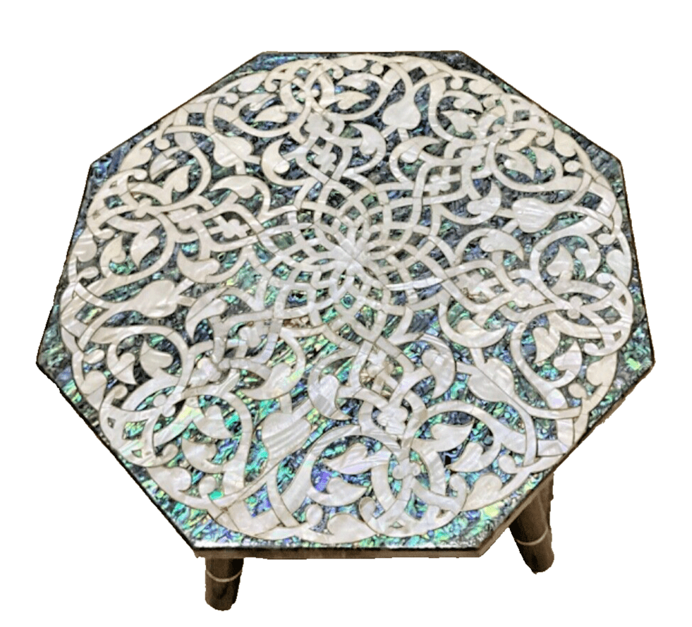 Handmade Wooden End Table Carving Wood Table Home Decor Mother of Pearl Inlay - Laila Hand Made Gifts