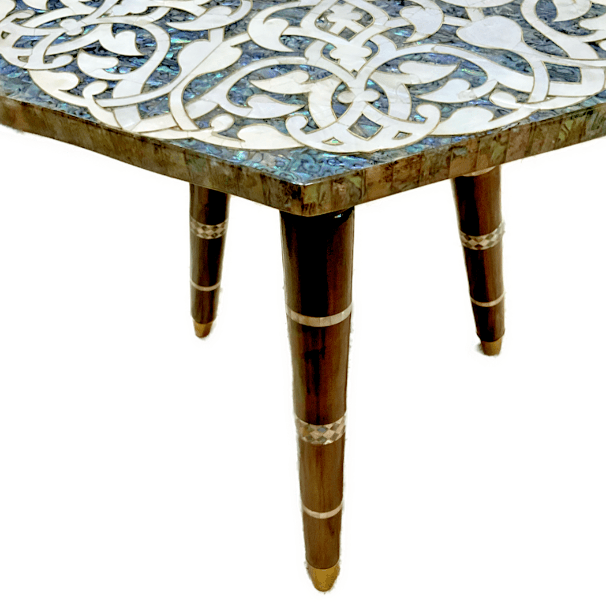 Handmade Wooden End Table Carving Wood Table Home Decor Mother of Pearl Inlay - Laila Hand Made Gifts