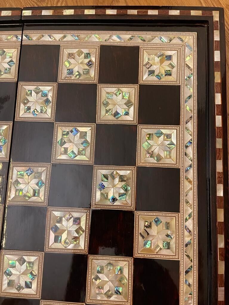 Handmade, Wooden Backgammon Board, Wood Chess Board, Mother of Pearl Inlay (21") - Laila Hand Made Gifts