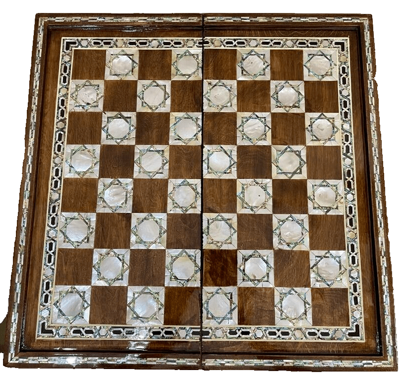 Handmade, Wooden Backgammon Board, Wood Chess Board, Mother of Pearl Inlay (20") - Laila Hand Made Gifts