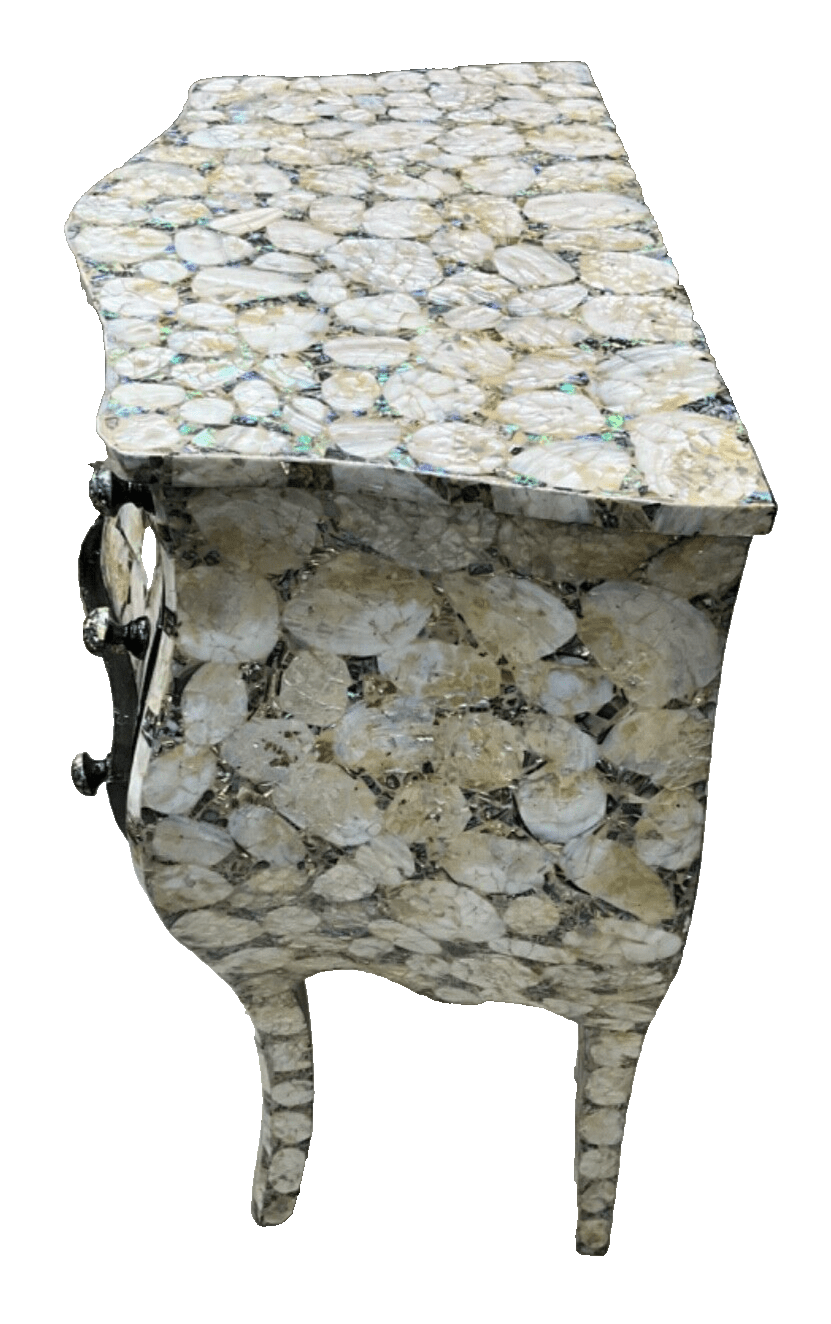 Handmade, Antique Curving Wood Nightstand, Wood End Table, Mother of Pearl Inlay - Laila Hand Made Gifts