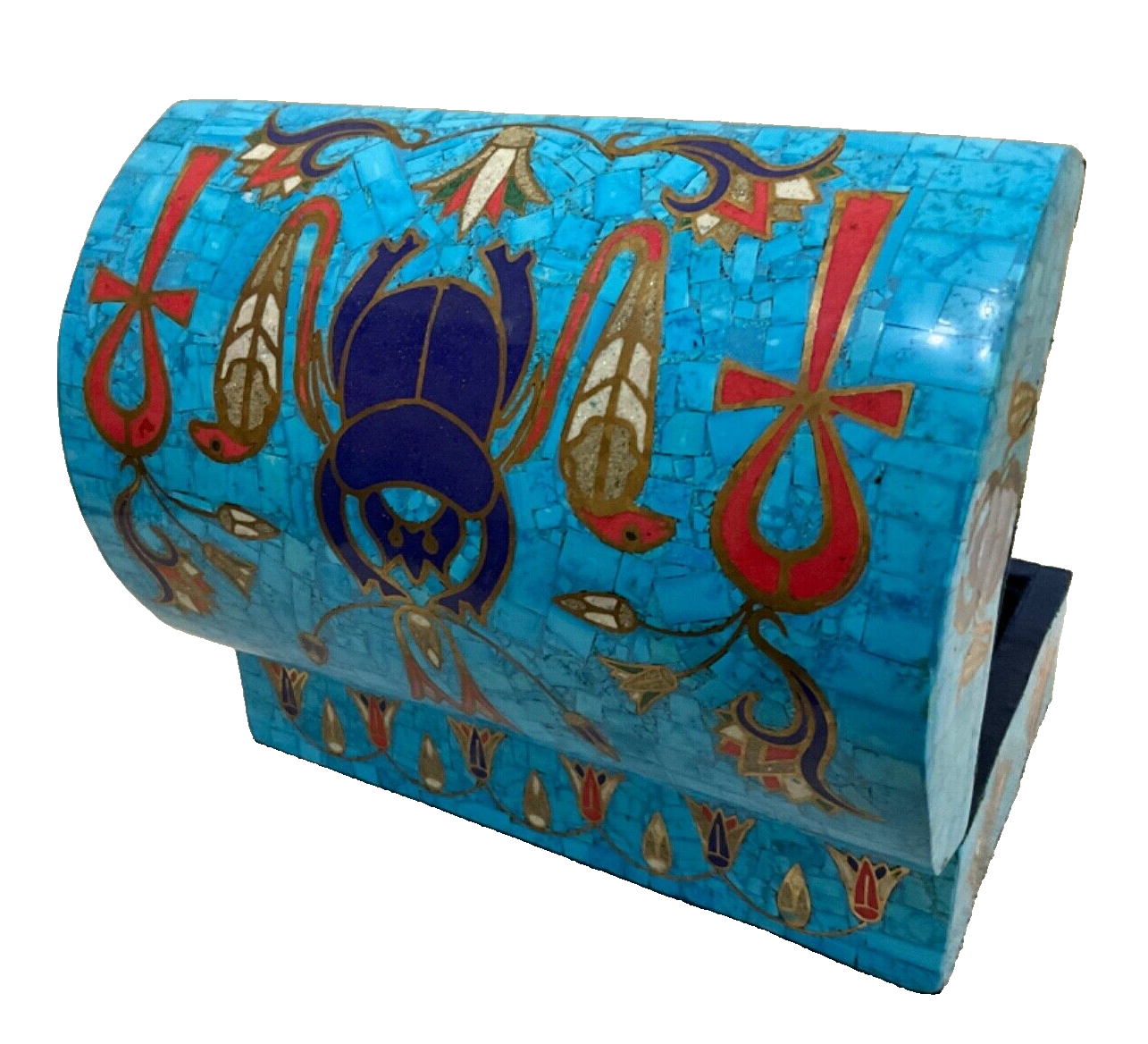 Handmade Antique Wood Jewelry Box, Gift Box, Wood Box, Inlaid Gemstones & Copper