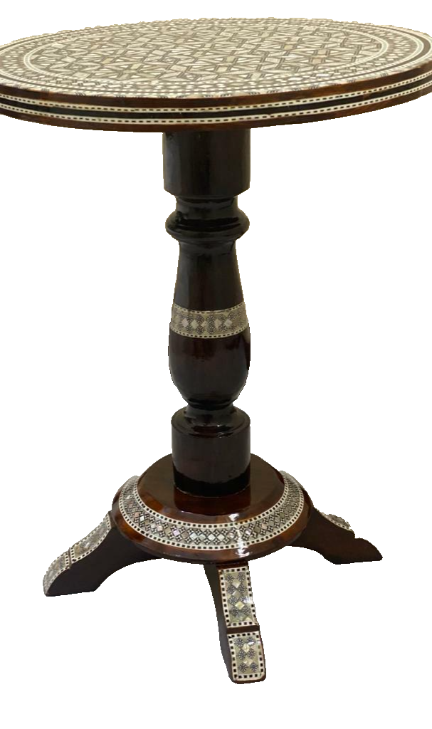 Handmade Wooden End Table Carving Wood Table Home Decor Mother of Pearl Inlay