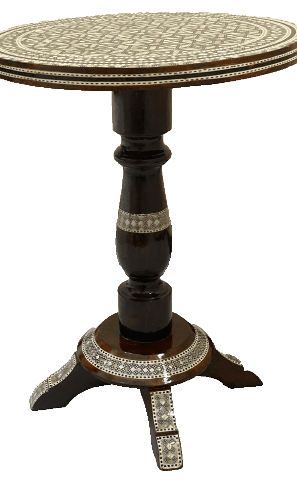 Handmade Wooden End Table Carving Wood Table Home Decor Mother of Pearl Inlay - Laila Hand Made Gifts