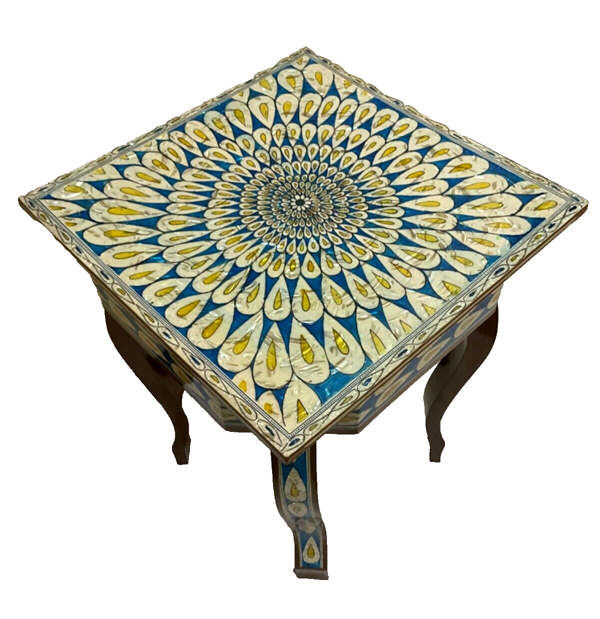 Handmade Wooden End Table Carving Wood Table Home Decor Mother of Pearl Inlay