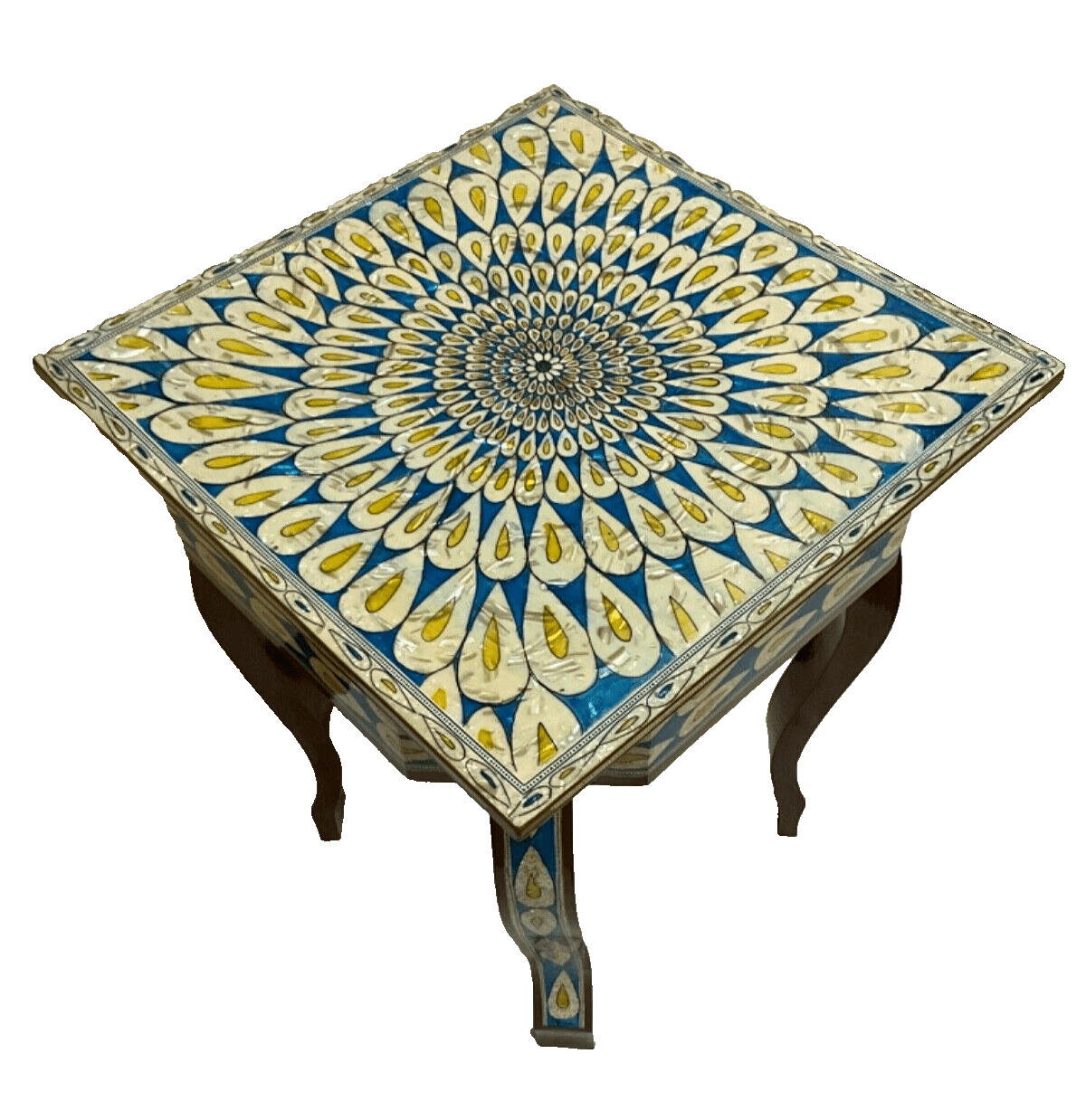 Handmade Wooden End Table Carving Wood Table Home Decor Mother of Pearl Inlay - Laila Hand Made Gifts