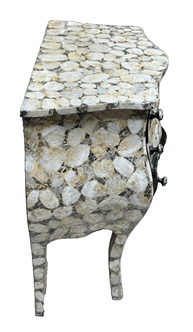 Handmade, Antique Curving Wood Nightstand, Wood End Table, Mother of Pearl Inlay - Laila Hand Made Gifts