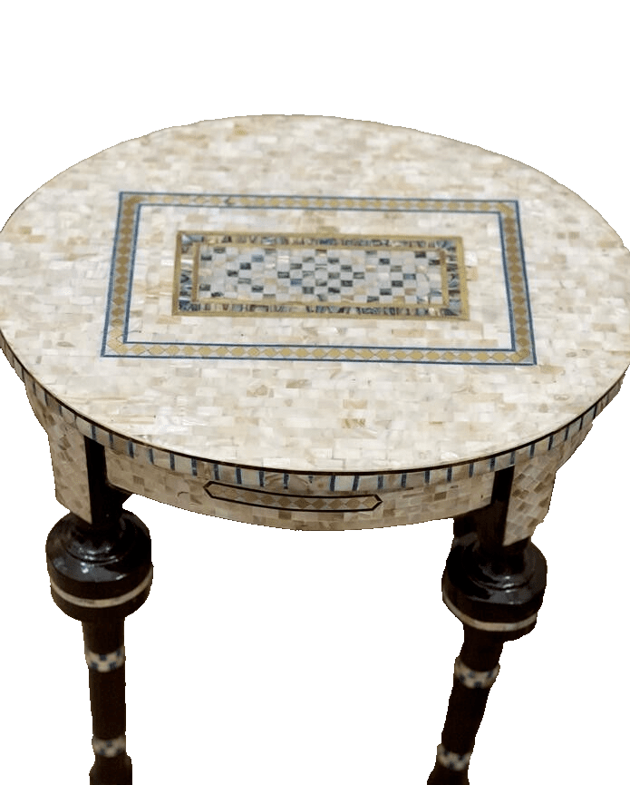 Handmade Wooden End Table Carving Wood Table Home Decor Mother of Pearl Inlay - Laila Hand Made Gifts
