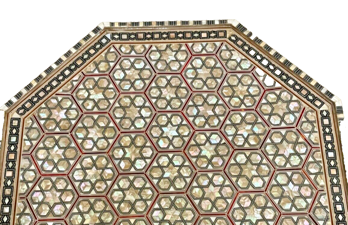 Handmade Wooden End Table Carving Wood Table Home Decor Mother of Pearl Inlay