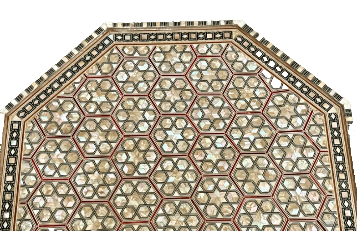 Handmade Wooden End Table Carving Wood Table Home Decor Mother of Pearl Inlay - Laila Hand Made Gifts