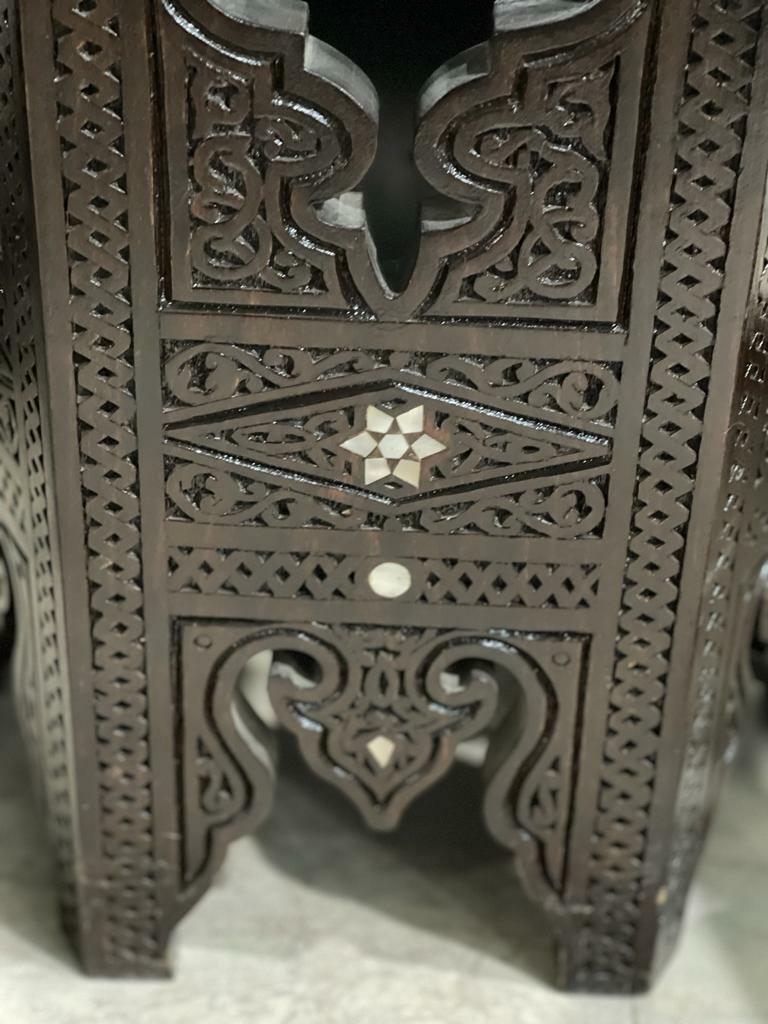 Handmade, Antique Unique Corner Set, Carved Wood, 2 Chairs, Table, Inlaid Shell - Laila Hand Made Gifts