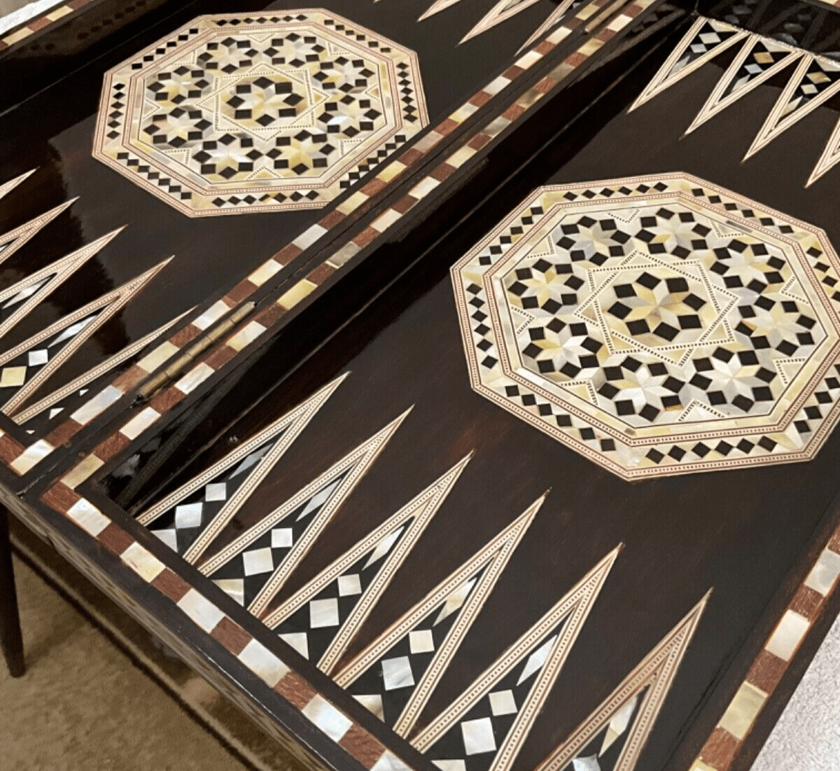 Handmade, Wooden Backgammon Board, Wood Chess Board, Mother of Pearl Inlay (21") - Laila Hand Made Gifts