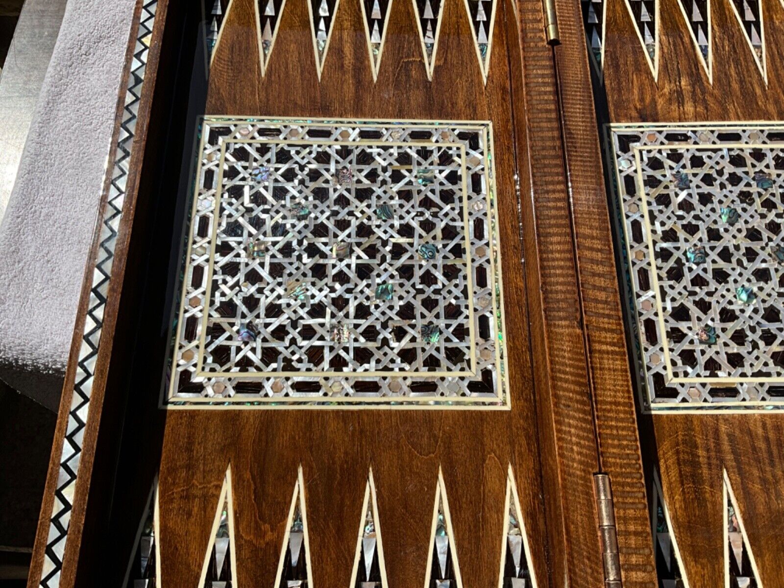 Handmade, Wooden Backgammon Board, Wood Chess Board, Mother of Pearl Inlay (20") - Laila Hand Made Gifts