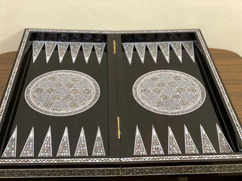 Handmade, Wooden Backgammon Board, Wood Chess Board, Mother of Pearl Inlay (20") - Laila Hand Made Gifts