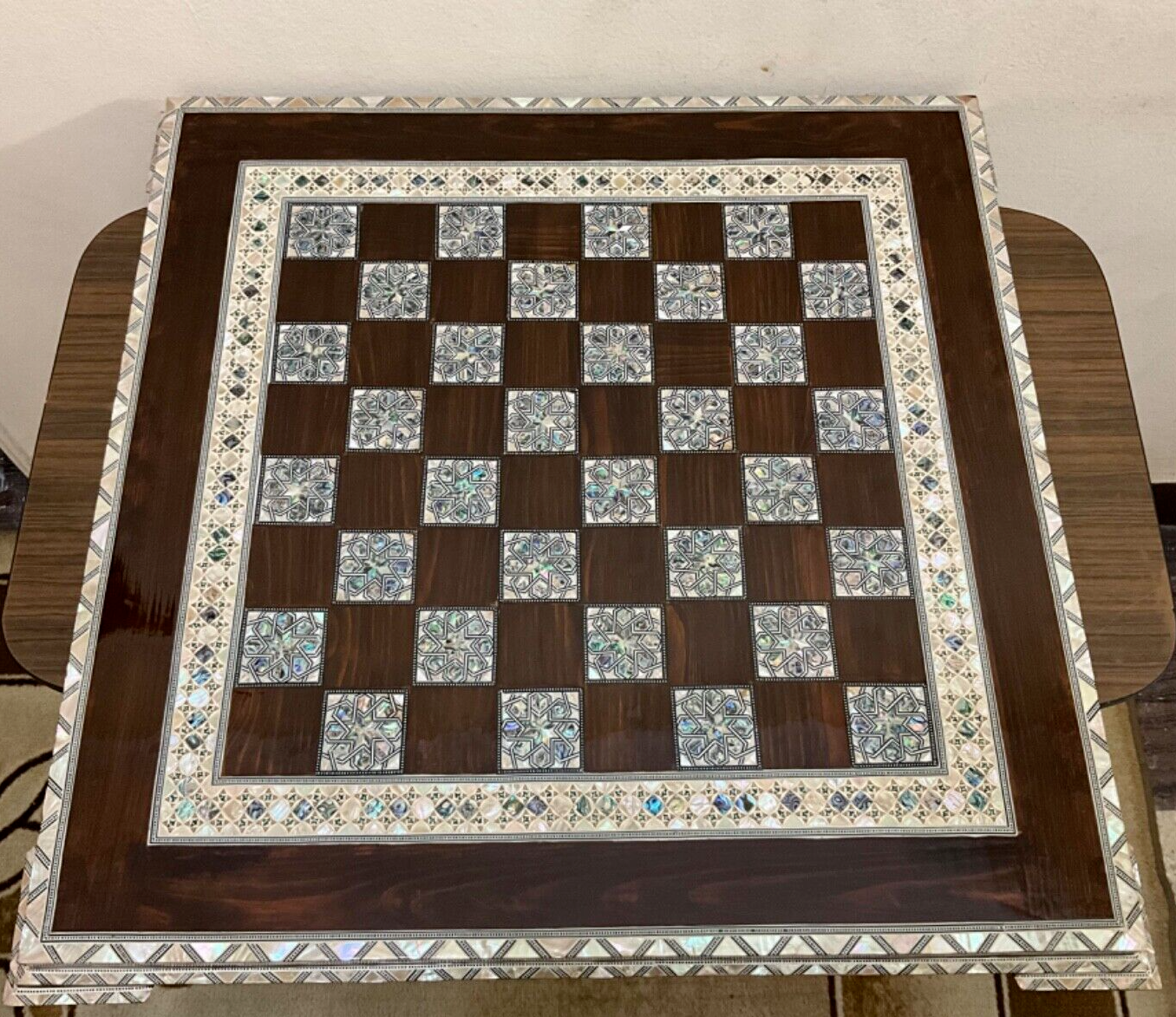Handmade, Wood Chess Board, Game Board, Unique Board, Inlaid Mother of Pearl 25"
