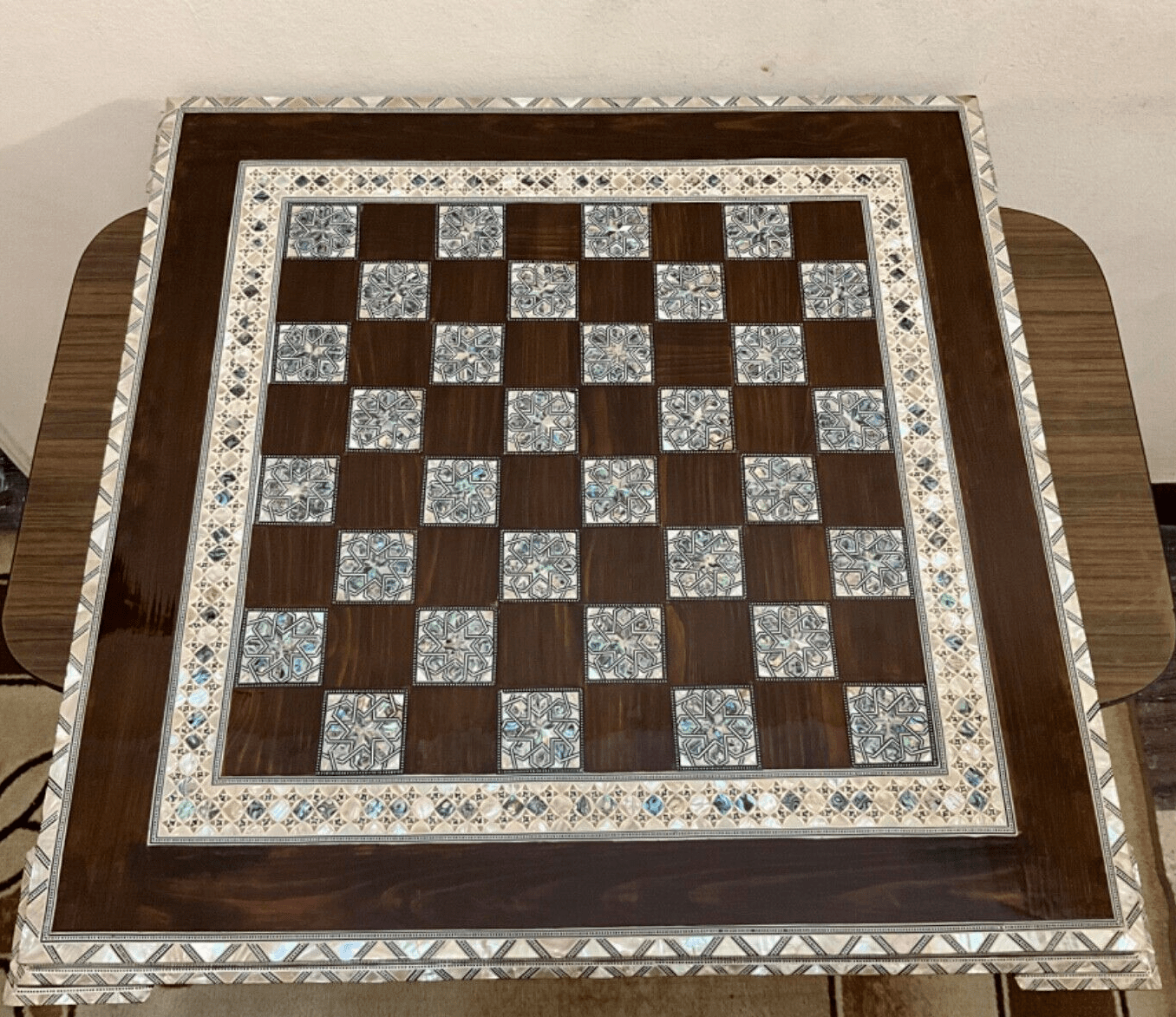 Handmade, Wood Chess Board, Game Board, Unique Board, Inlaid Mother of Pearl 25" - Laila Hand Made Gifts