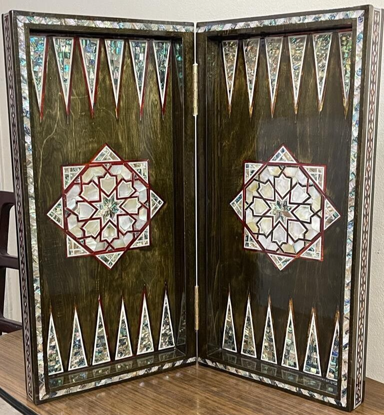 Handmade, Wooden Backgammon Board, Wood Chess Board, Mother of Pearl Inlay (21")
