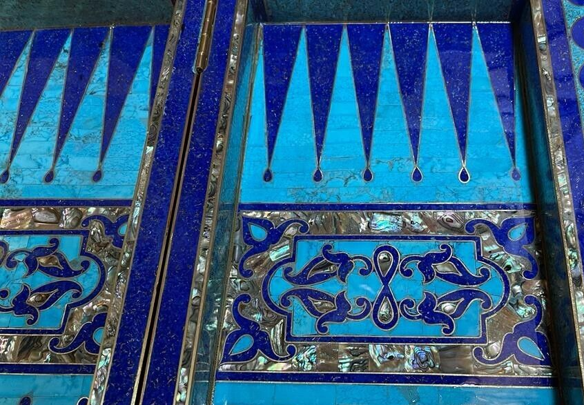 Handmade, Wooden Backgammon Board, Wood Chess Board, Mother of Pearl Inlay 21.6"