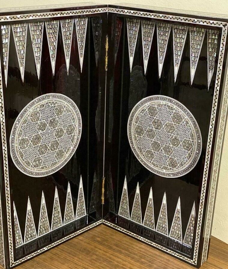 Handmade, Wooden Backgammon Board, Wood Chess Board, Mother of Pearl Inlay (20") - Laila Hand Made Gifts