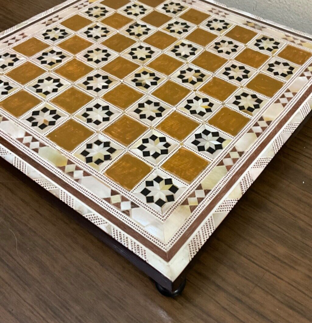 Handmade, Wood Chess Board, Chess Set, Game Board, Inlaid Mother of Pearl (12")