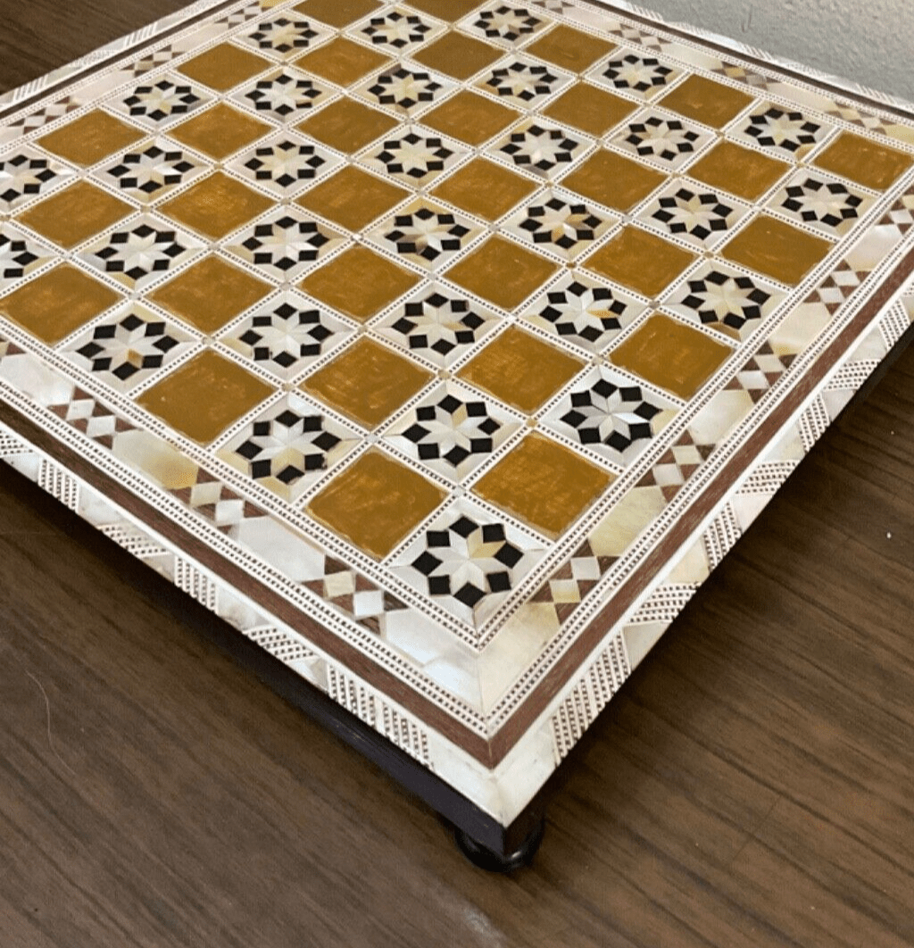 Handmade, Wood Chess Board, Chess Set, Game Board, Inlaid Mother of Pearl (12") - Laila Hand Made Gifts