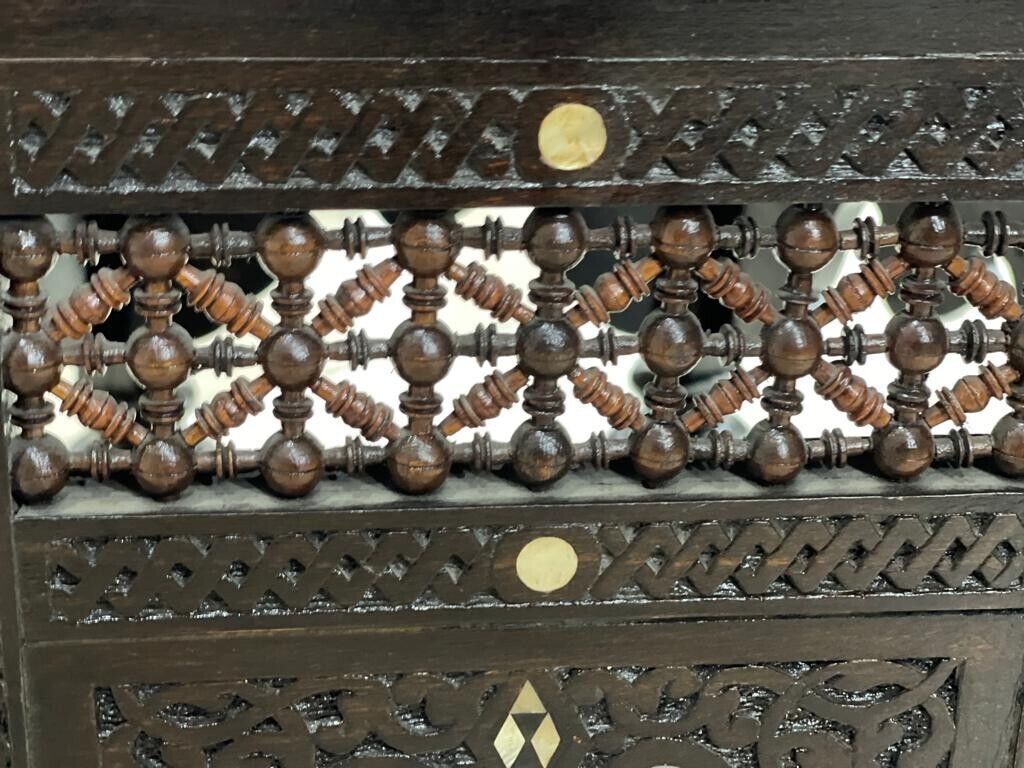 Handmade Wooden End Table Carving Wood Table Home Decor Mother of Pearl Inlay