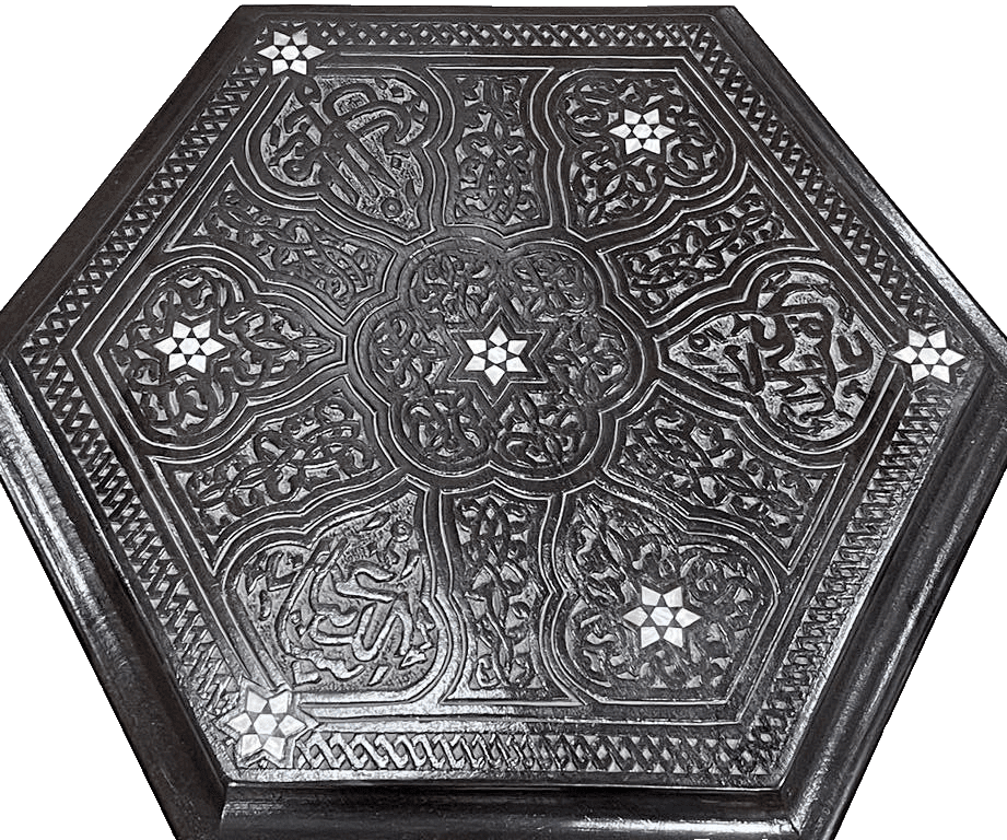 Handmade Wooden End Table Carving Wood Table Home Decor Mother of Pearl Inlay - Laila Hand Made Gifts