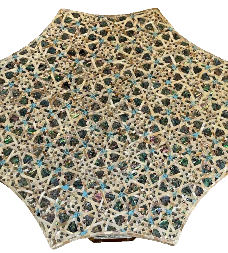 Handmade Wooden End Table Carving Wood Table Home Decor Mother of Pearl Inlay