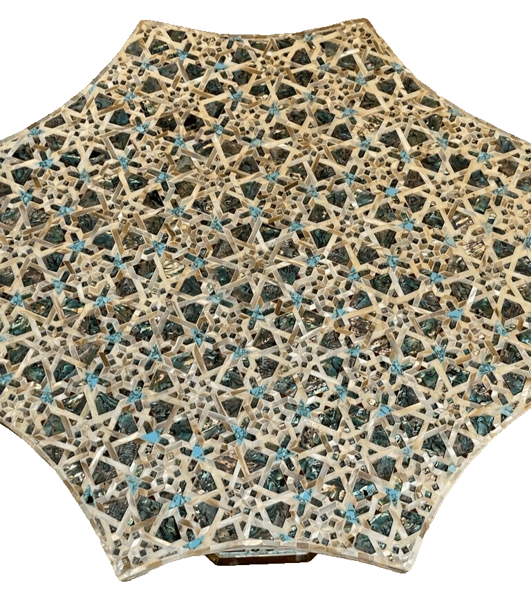 Handmade Wooden End Table Carving Wood Table Home Decor Mother of Pearl Inlay - Laila Hand Made Gifts