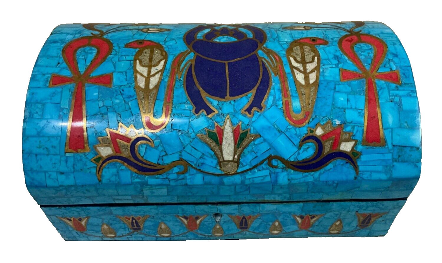 Handmade Antique Wood Jewelry Box, Gift Box, Wood Box, Inlaid Gemstones & Copper