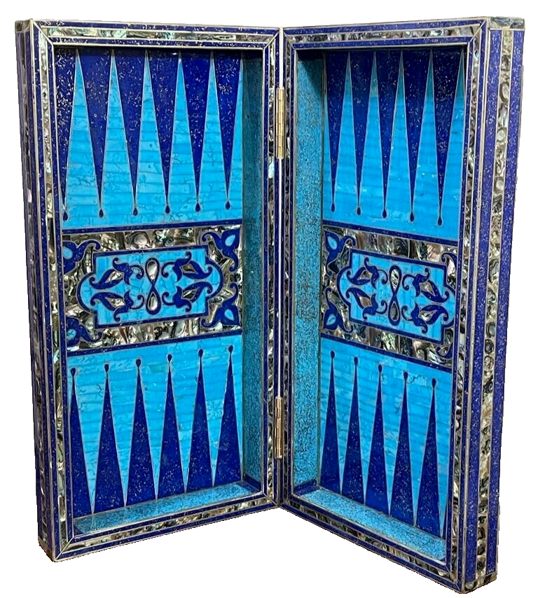Handmade, Wooden Backgammon Board, Chess Board, Mother of Pearl, Gemstone Inlay