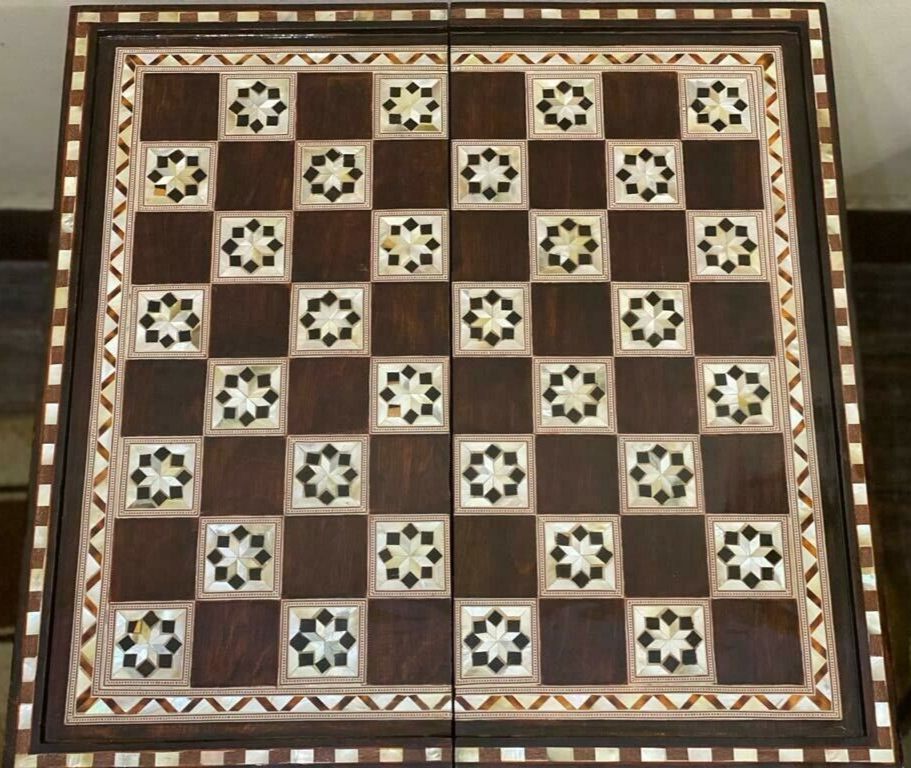 Handmade, Wooden Backgammon Board, Wood Chess Board, Mother of Pearl Inlay (21")