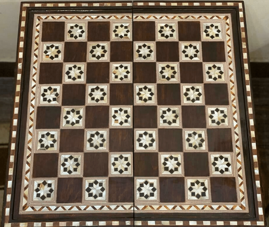 Handmade, Wooden Backgammon Board, Wood Chess Board, Mother of Pearl Inlay (21") - Laila Hand Made Gifts