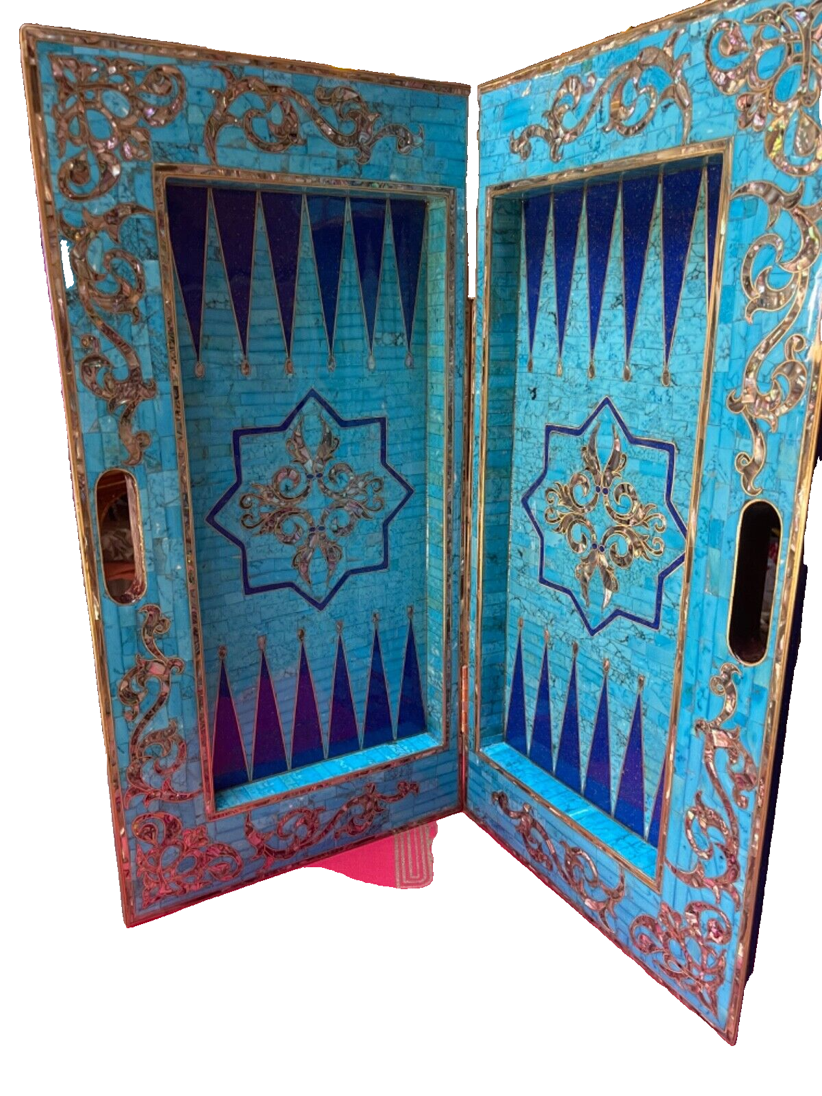 Handmade, Wooden Backgammon Board, Chess Board, Gemstones & Shell Inlay (25.6") - Laila Hand Made Gifts