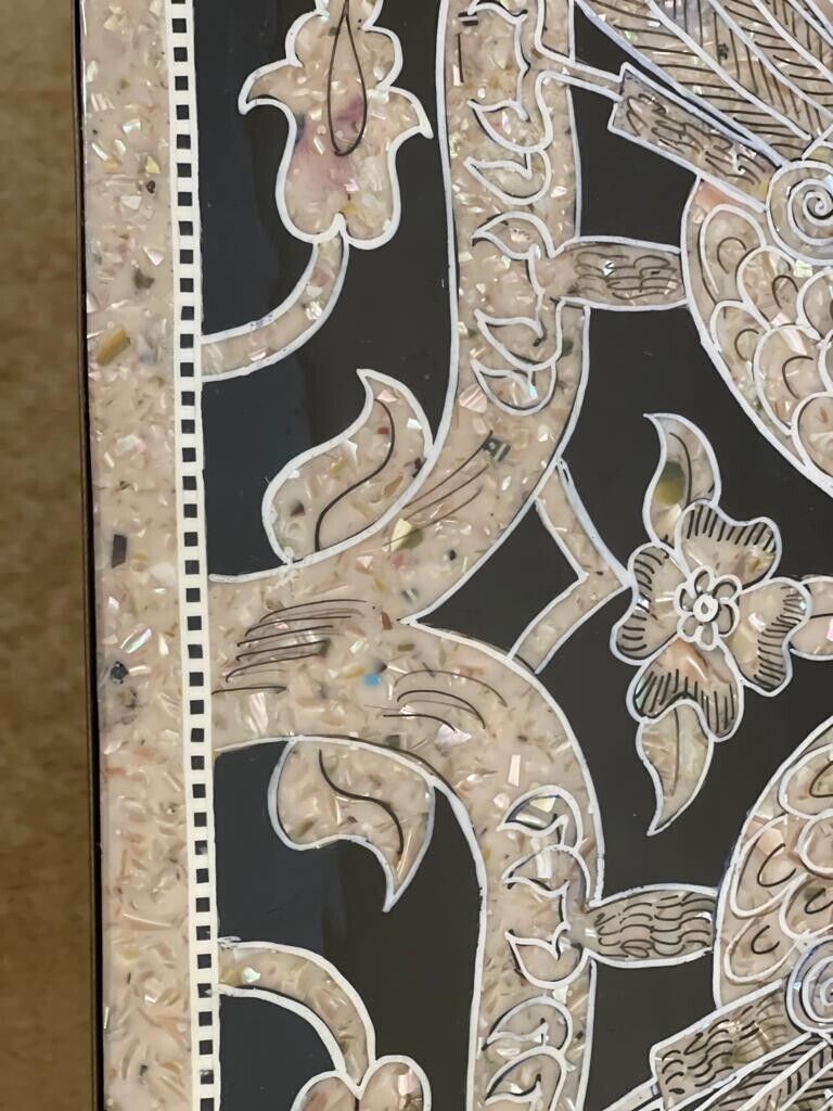 Handmade Wooden End Table Carving Wood Table Home Decor Mother of Pearl Inlay - Laila Hand Made Gifts