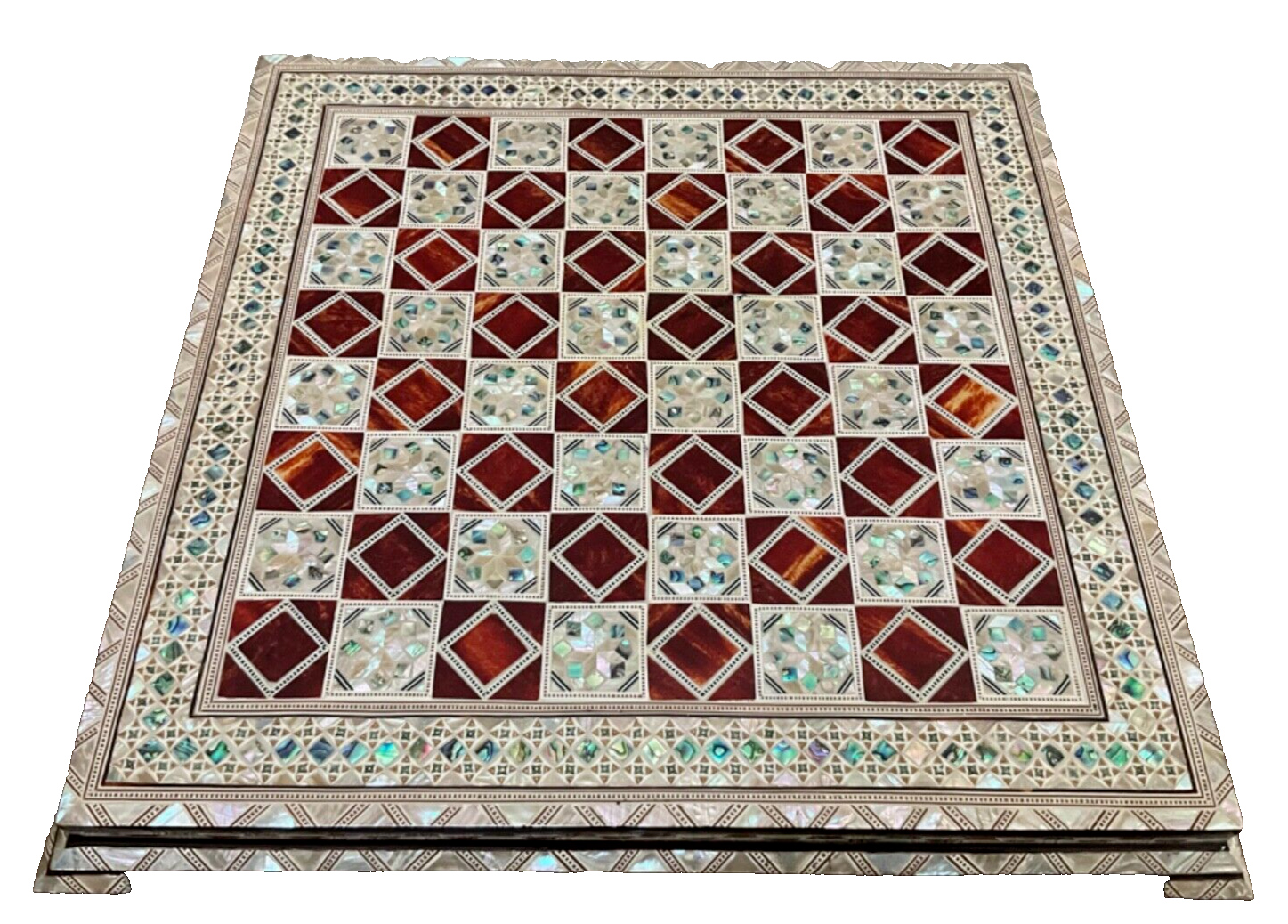 Handmade, Wood Chess Board, Game Board, Unique Board, Inlaid Mother of Pearl 17"