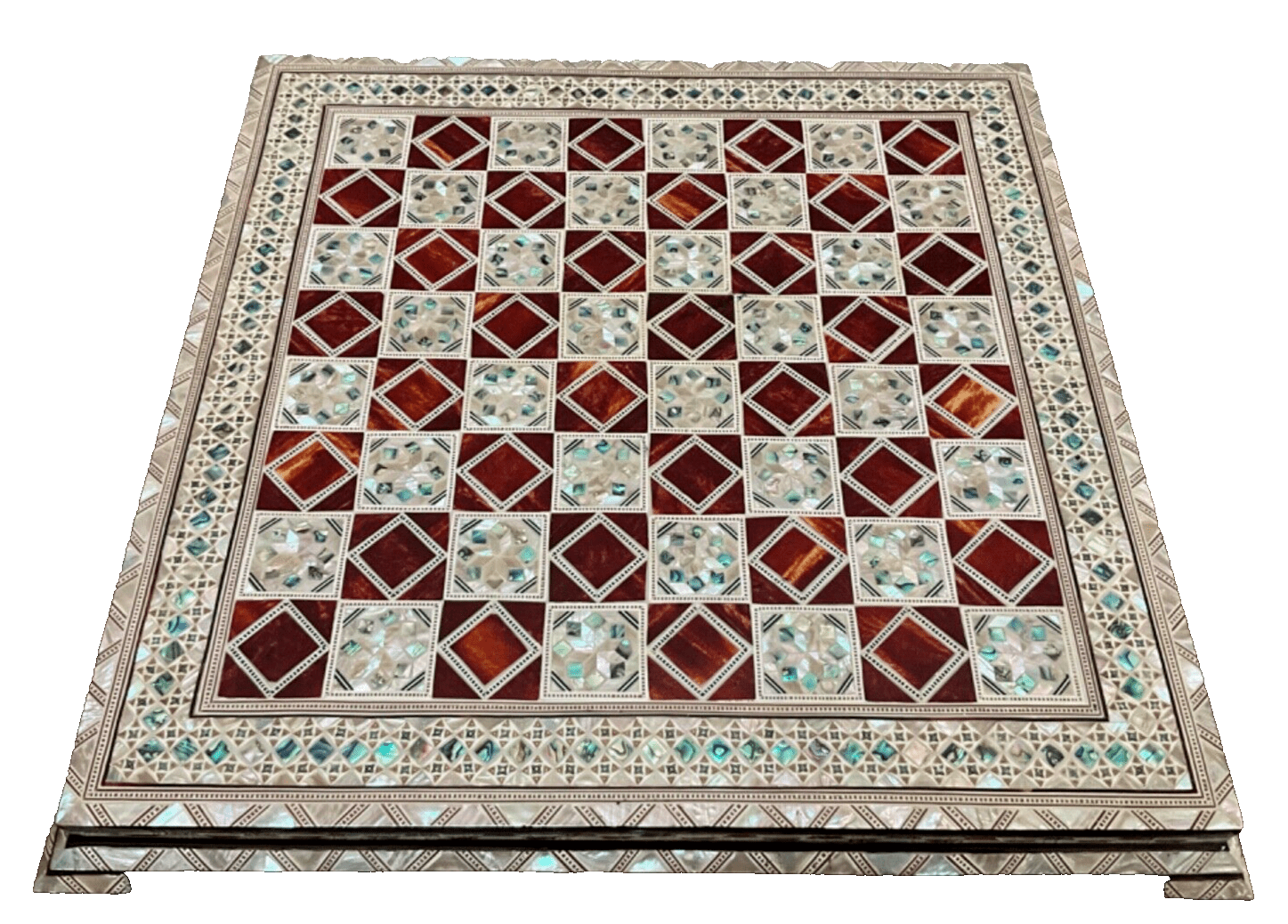 Handmade, Wood Chess Board, Game Board, Unique Board, Inlaid Mother of Pearl 17" - Laila Hand Made Gifts