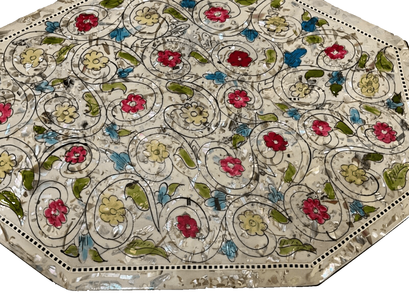 Handmade Wooden End Table Carving Wood Table Home Decor Mother of Pearl Inlay - Laila Hand Made Gifts