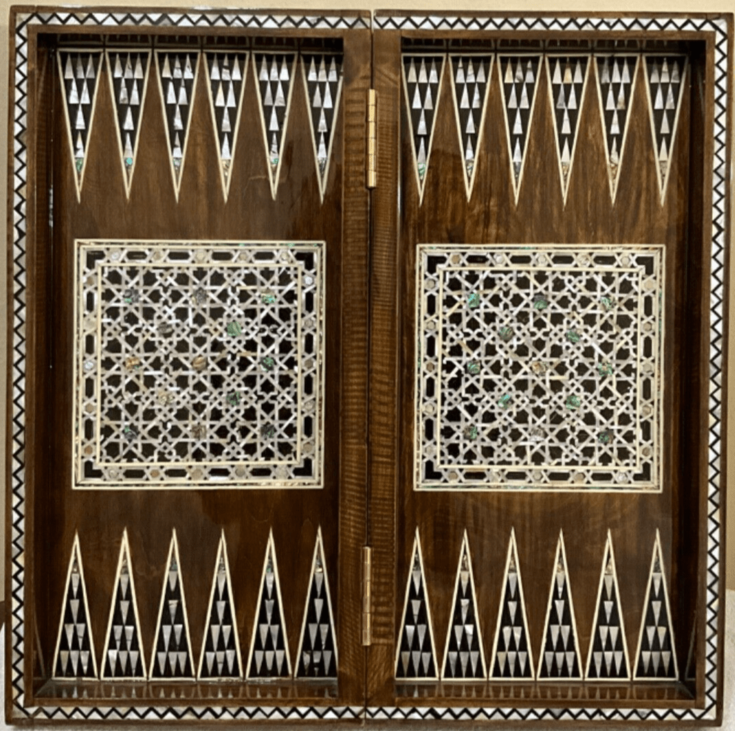 Handmade, Wooden Backgammon Board, Wood Chess Board, Mother of Pearl Inlay (20") - Laila Hand Made Gifts