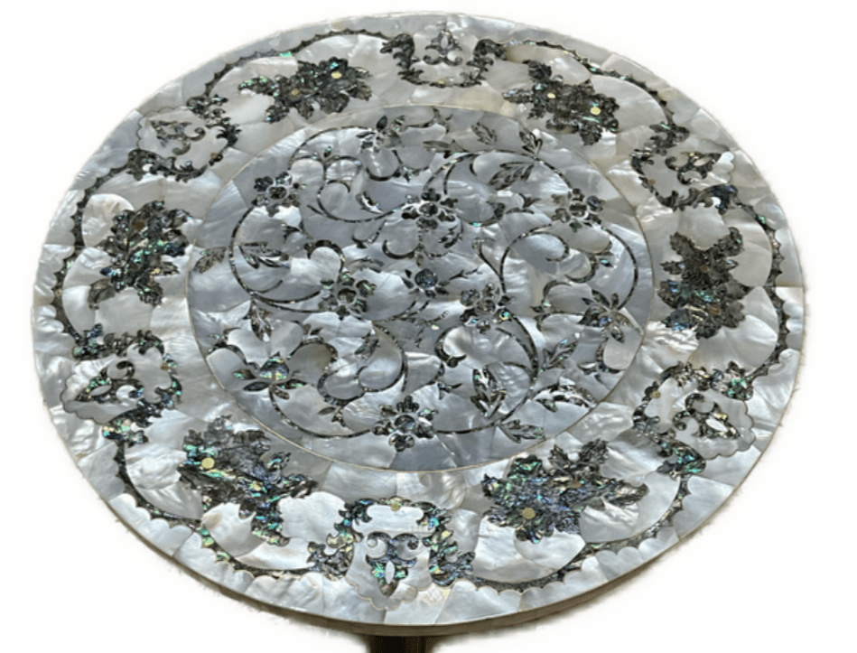 Handmade Wooden End Table Carving Wood Table Home Decor Mother of Pearl Inlay - Laila Hand Made Gifts